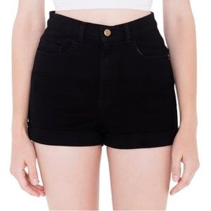 AMERICAN APPAREL BLACK DENIM HIGH WAIST CUFF SHORT